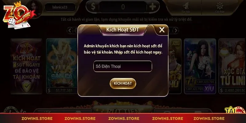 Nên kích hoạt SĐT để nhận thêm thưởng 